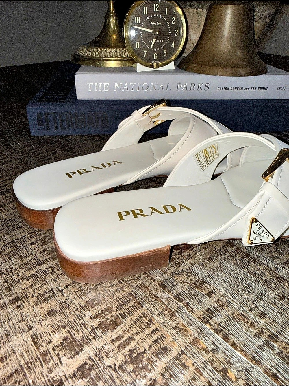 Prada Leather Crisscross Slide Sandals with Buckle White | size 37.5